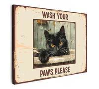 MuchoWow© Quadri Grandi Dimensioni 40x30 cm Quadretti Da Parete Quadro Moderno Camera Da Letto Stampa Foto Su Tela Soggiorno Decorazioni Bagno - Gatto - Citazione - Wash your paws please