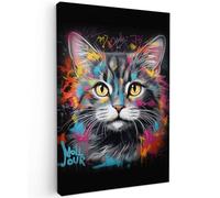 MuchoWow© Quadri Grandi Dimensioni 80x120 cm Quadretti Da Parete Quadro Moderno Camera Da Letto Stampa Foto Su Tela Soggiorno Cornice DecorazioniGatto - Graffiti - Animali - Colori - Grigio - Banksy