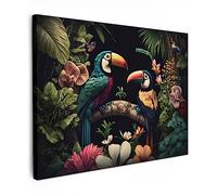 MuchoWow© Quadri su Tela 80x60 cm Foto Quadro Moderno Soggiorno Canvas Decorazioni Camera da Letto Uccello - Fiori - Piante - Giungla - Nero - Tucano
