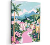 MuchoWow© Quadro Camera Da Letto 60x80 cm Quadri Soggiorno Decorazione Parete Quadri Moderni Su Tela Stampe Foto Con Cornice Quadretti Poster Casa Colorato - Case - Colline - Rosa