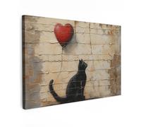 MuchoWow© Quadro su Tela 30x20 cm Stampe da Parete Quadri Cucina Camera da Letto Dipinto Arredamento Casa Street art - Gatto - Palloncino - Graffiti - Banksy