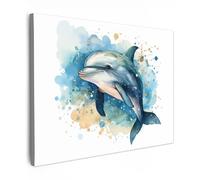 MuchoWow© Quadro Su Tela 40x30 cm Grandi Dimensioni Quadri Moderni Soggiorno Stampa Di Foto Decorazione Da Parete Con Cornice DipintiDelfino - Animali - Natura - Blu - Bianco