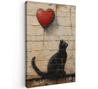 MuchoWow© Quadro su Tela 40x60 cm Stampe da Parete Quadri Cucina Camera da Letto Dipinto Arredamento Casa Street art - Gatto - Palloncino - Graffiti - Banksy