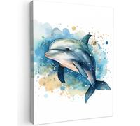 MuchoWow© Quadro Su Tela 50x70 cm Grandi Dimensioni Quadri Moderni Soggiorno Stampa Di Foto Decorazione Da Parete Con Cornice DipintiDelfino - Animali - Natura - Blu - Bianco