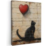 MuchoWow© Quadro su Tela 50x70 cm Stampe da Parete Quadri Cucina Camera da Letto Dipinto Arredamento Casa Street art - Gatto - Palloncino - Graffiti - Banksy