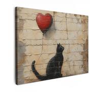 MuchoWow© Quadro su Tela 80x60 cm Stampe da Parete Quadri Cucina Camera da Letto Dipinto Arredamento Casa Street art - Gatto - Palloncino - Graffiti - Banksy
