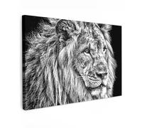 MuchoWow© Stampa di Foto su Tela 120x80 cm Quadro Soggiorno Moderno Quadri per Salotto Decorazioni Camera Ritratto di leone - Bianco e nero