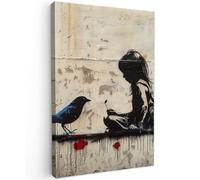 MuchoWow© Stampa su Tela 20x30 cm Quadri da Salotto Moderni Soggiorno Canvas per bagno Foto Decorazioni Parete Street art - Ragazza - Uccello - Graffiti - Banksy