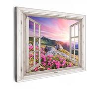 MuchoWow© Stampa su Tela 40x30 cm Canvas Quadri per il Soggiorno Quadro Camera da Letto Decorazioni Parete Montagna - Paesaggio - Vista dalla finestra - Fiori - Sera - Rosa