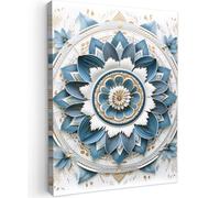 MuchoWow© Stampa su Tela 50x70 cm Quadri da Salotto Moderni Soggiorno Canvas per bagno Foto Decorazioni Parete Mandala - Blu - Bianco - Oro