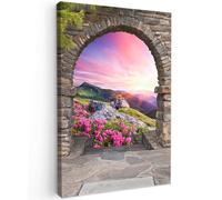 MuchoWow© Stampa su Tela 80x120 cm Canvas Quadri per il Soggiorno Quadro Camera da Letto Decorazioni Parete Paesaggio - Vista dalla finestra - Fiori - Montagna