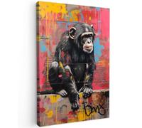 MuchoWow© Stampe su Tela moderne 40x60 cm Quadro Moderno Soggiorno Quadretti da Parete Room Decor Graffiti - Scimpanzé - Animali - Street art - Banksy