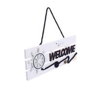 MUCKLILY 1pezzi Cartello Benvenuto in Legno Stile Vintage Nautico Targa da Porta da Parete Decorazione Casa e Bar Interni Ed Esterni Sagomato Timone Blu Bianco Effetto Invecchiato