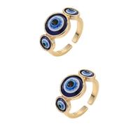 MUCKLILY 2 Pezzi Anello Regolabile Malocchio Aperto Donna Design Vintage Blu con Tre Occhi Accessorio Punk per Feste e Quotidiano per Ragazze e Amiche