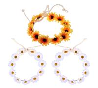 MUCKLILY 3 Pezzi Fascia per Chioma Margherite Resistente Cerchietto Floreale Intrecciato Regolabile Copricapo da Donna per Matrimoni Festival e Feste