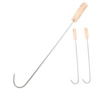 MUCKLILY 3 pezzi Ganci per Carne in Acciaio Inossidabile con Manico in Legno Spatola per Girare e Grigliare Punta Sottile per Presa Precisa Perdita di per Maiale Pollo e Arrosti