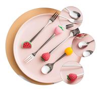 MUCKLILY 4 Pezzi Posate in Acciaio Inossidabile Forma di Frutta Forchetta e Cucchiaio Creativi Design Unico e Resistente per Uso Quotidiano in Cucina