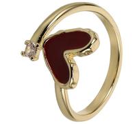 MUCKLILY Anello Donna Regolabile con Cuore Smaltato Rosso Rubino e Zirconi Brillanti Design Aperto per Dito Indice Gioielli Chic per Occasioni Speciali e Regali