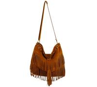 MUCKLILY Borsa Tracolla Donna Frange in Velluto Marrone, Stile Retrò Elegante, Design Multiuso Dettagli a Strati per Uso Quotidiano