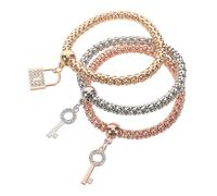 MUCKLILY Braccialetti Elastici Regolabili Multistrato Ciondoli a Chiave e Cristalli Set da 3 Pezzi Catena a Popcorn Accessori Moda Donna e Portachiavi Funzionale