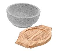 MUCKLILY Ciotola Coreana Bibimbap in Pietra Resistente Temperature con Vassoio in Legno Carbonizzato per Servire e Mescolare Uso su Fiamma per Cucina Coreana