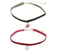 MUCKLILY Collana di Natale 2 Pezzi Pendente Campanella e Decorazioni Natalizie Choker in Velluto Rosso e Verde Collare Ornamentale per Feste Anniversari e Uso Quotidiano