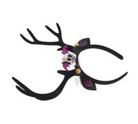 MUCKLILY Fascia per Chioma da Cosplay da Donna con Teschio Inquietante e Corna di Cervo in Pizzo Nero Copricapo Leggero per Feste e Festival di Halloween Accessorio per Travestimenti e