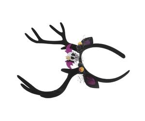 MUCKLILY Fascia per Chioma da Cosplay da Donna con Teschio Inquietante e Corna di Cervo in Pizzo Nero Copricapo Leggero per Feste e Festival di Halloween Accessorio per Travestimenti e