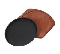 MUCKLILY Piastra per Cucinare in Ferro Rotonda con Base in Legno, Distribuzione Rapida del Calore e Conservazione dei Succhi Naturali, per Pranzi in Famiglia