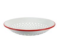 MUCKLILY Vassoio Smaltato Multifunzionale per Frutta e Snack, Cestino Scolapiatti Cavo in Smalto Rosso, Bacino di Scarico per Uso Domestico e Feste, 1 Pezzo