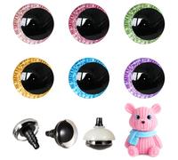MUCUNNIA 48 occhi di sicurezza glitterati 3D da 30 mm, per uncinetto, con rondelle, luna, uncinetto, amigurumi, occhi per animali, occhi per bambole, occhi all'uncinetto, per artigianato,