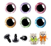 MUCUNNIA 96 pezzi 25 mm Occhi di sicurezza in plastica glitter 3D per amigurumi, occhi trapezoidali per lavori a maglia, crochet, occhi per animali di peluche con rondelle, occhi per bambole fai da te