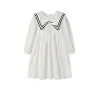 Mud Kingdom Abito da ragazza con colletto alla marinara a maniche lunghe, linea ad A, uniforme scolastica, tinta unita, bianco, 5 anni