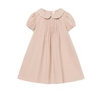 Mud Kingdom Abito estivo da bambina, con colletto alla Peter Pan, abito a maniche corte a sbuffo, linea ad A, in cotone tinta unita, età 3-12 anni, rosa, 4 anni