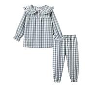 Mud Kingdom Boutique Ragazze Set Pigiama Collare Peter Pan Plaid Carino Verde 6 Anni