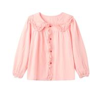 Mud Kingdom Camicia da bambina con colletto alla Peter Pan e pizzo a maniche lunghe uniforme scolastica in cotone, rosa, 9-10 Anni