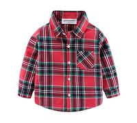 Mud Kingdom Camicia Elegante per Ragazzi Piccoli Plaid Colletto Rovesciato Manica Lunga Rossa 4 Anni