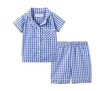 Mud Kingdom Collare Ragazzin Pantaloncini Pigiama Set Carino Blu Plaid Estate 5 Anni