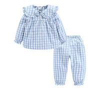 Mud Kingdom Ragazze del Bambino Set Pigiama Collare Peter Pan Plaid Carino Blu 3 Anni