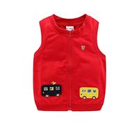Mud Kingdom Ragazzini Ragazze Gilet Capispalla Carino Cartoon Ricamo, Bus Red, 4 anni