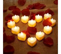 Mudder 12 Lumino a Cuore Candele a LED d'Amore con 200 Petali di Rosa in Seta Petali Artificiali Sparsi per Ragazze Decorazione per Tavola Matrimonio Valentine (Giallo Chiaro, Petalo Rosso Scuro)