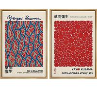 MUDECOR Stampa su tela con cornice a pois blu rossi di Yayoi Kusama illustrazione della natura giapponese arte moderna decorativa multicolore geometrica minimalista per camera da letto - 40,6 x 61 x 2