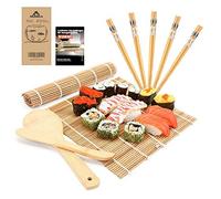 MUDEELA Set Sushi in Bambù, Sushi Kit 9 Pezzi Kit per Sushi include 2 Tappetino per Sushi Bamboo, 5 Paia di Bacchette Sushi, 1 Spargitore per Riso, 1 Paletta, Guida per Principianti (PDF)