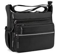 Mudono Borsa a tracolla da uomo, in nylon, impermeabile, multitasche, borsa da viaggio quotidiana, leggera, nero, Large