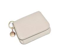 Mudono Piccolo portafoglio da donna con blocco RFID, custodia per carte di credito in vera pelle, sottile, triplo portafoglio, con tasca con cerniera e portachiavi, Beige, S, Minimalista