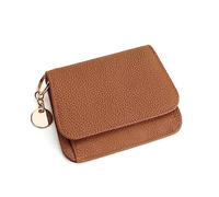 Mudono Piccolo portafoglio da donna con blocco RFID, custodia per carte di credito in vera pelle, sottile, triplo portafoglio, con tasca con cerniera e portachiavi, Marrone, S, Minimalista