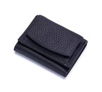 Mudono Piccolo portafoglio da donna in vera pelle con blocco RFID porta carte minimalista triplo portafoglio per contanti con portamonete a scatto, nero, Minimalista