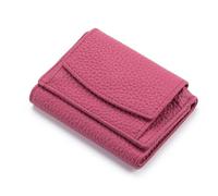 Mudono Piccolo portafoglio da donna in vera pelle con blocco RFID porta carte minimalista triplo portafoglio per contanti con portamonete a scatto, Rosso rosato, Minimalista