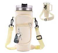 Mudoulu Borsa dell'acqua per Stanley Cup, 1,2 l, accessorio per Stanley, borsa per il trasporto con scomparto per cellulare e tracolla regolabile, per viaggi, escursioni, corsa, ciclismo, beige