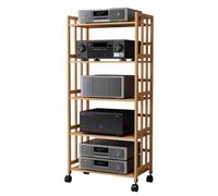 Mueble de audio HIFI de 3/4/5 niveles, estante de bambú para equipos de audio y vídeo, con ruedas, para componentes de audio y vídeo (color madera, 50 * 38 * 158 cm (5 niveles)).